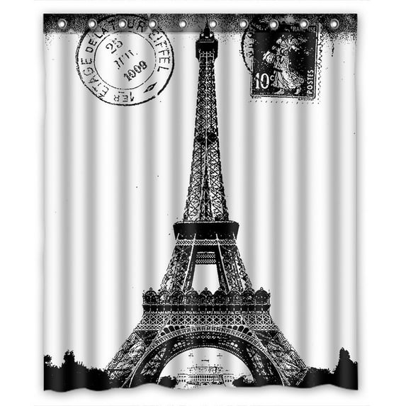 GCKG Paris Eiffel Tower City of Love Bathroom Shower Curtain, Shower Rings Included 100% Polyester Waterproof Shower Curtain 60x72 Inches