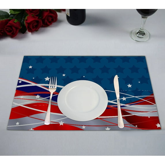 GCKG Patriotic Background Stars and Stripes Placemats 12x18 inches Set of 2