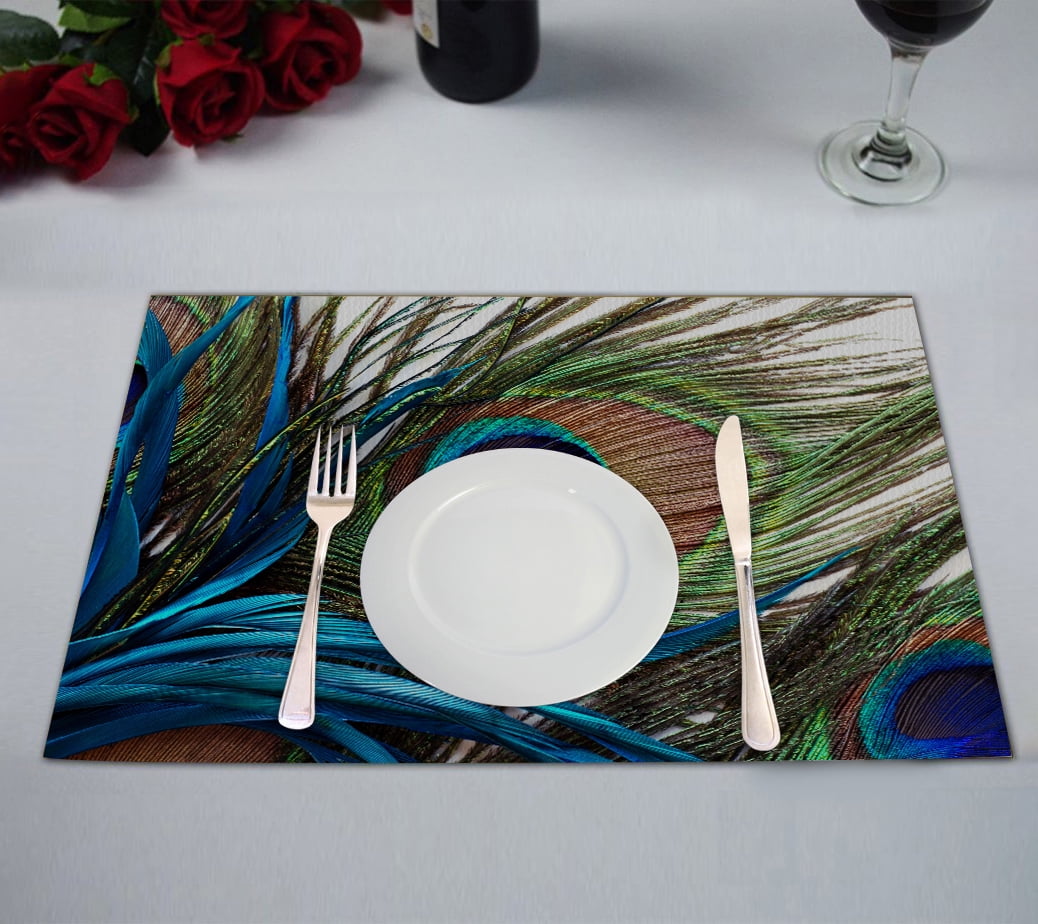 GCKG Peacock Placemat,Peacock Table Placemat 12x18 Inch Set of 2