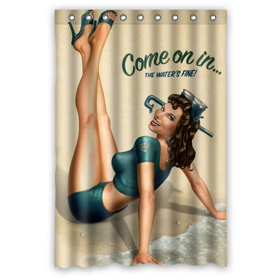 GCKG Pin Up Girl Lady Bathroom Shower Curtain, Shower Rings Included 100% Polyester Waterproof Shower Curtain 48x72 Inches