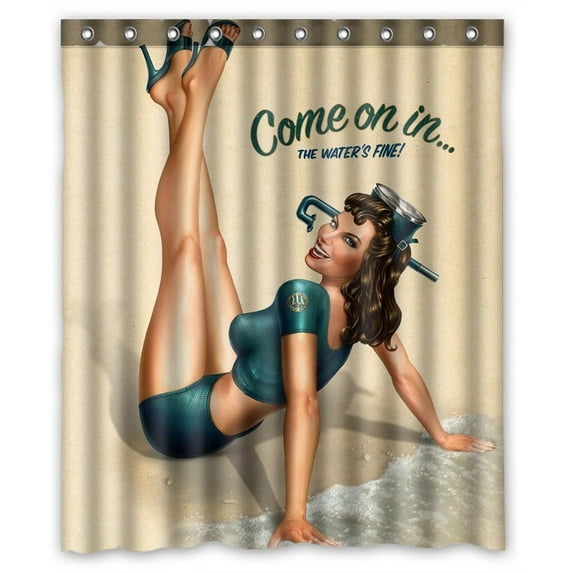 GCKG Pin Up Girl Lady Bathroom Shower Curtain, Shower Rings Included 100% Polyester Waterproof Shower Curtain 60x72 Inches