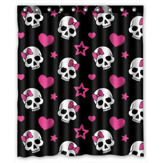 GCKG Pink Bowknot Love Skull Waterproof Polyester Shower Curtain Bathroom Deco 60x72 inches