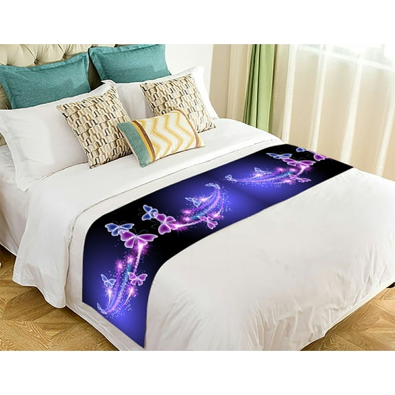 GCKG Pink Purple Butterfly Shining Light Under Blue Sky Bed Runner Bedding Scarf Size 20x95 inches