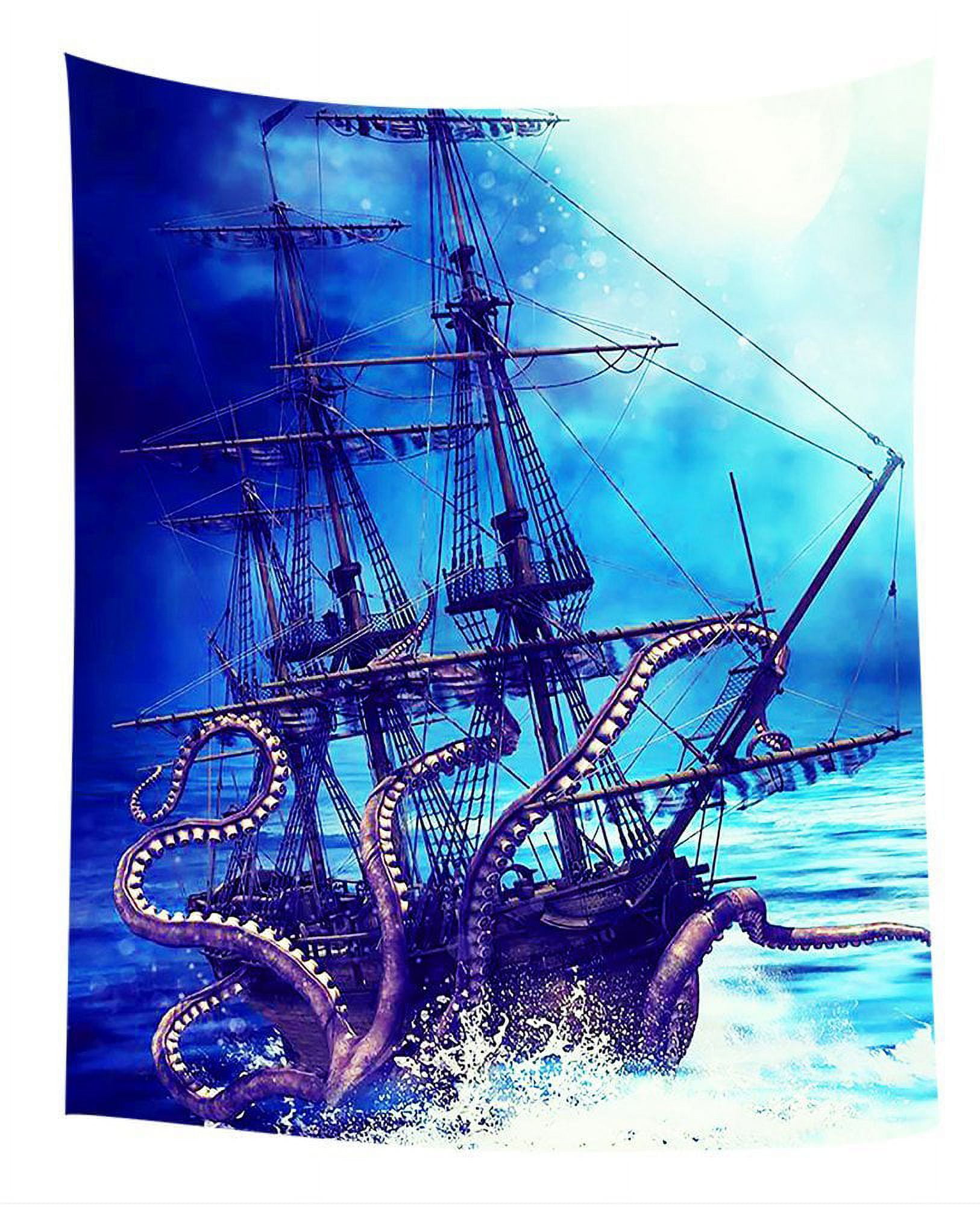 GCKG Pirate Ship Octopus Bedroom Living Room Art Wall Hanging Tapestry Size 51x60 inches Walmart