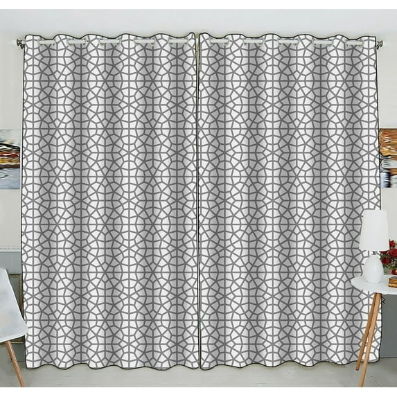 GCKG Popular Graceful Grey Circles And Little Pattern Window Curtain Kitchen Curtain Size 52(W) x 84 inches (Two Piece)