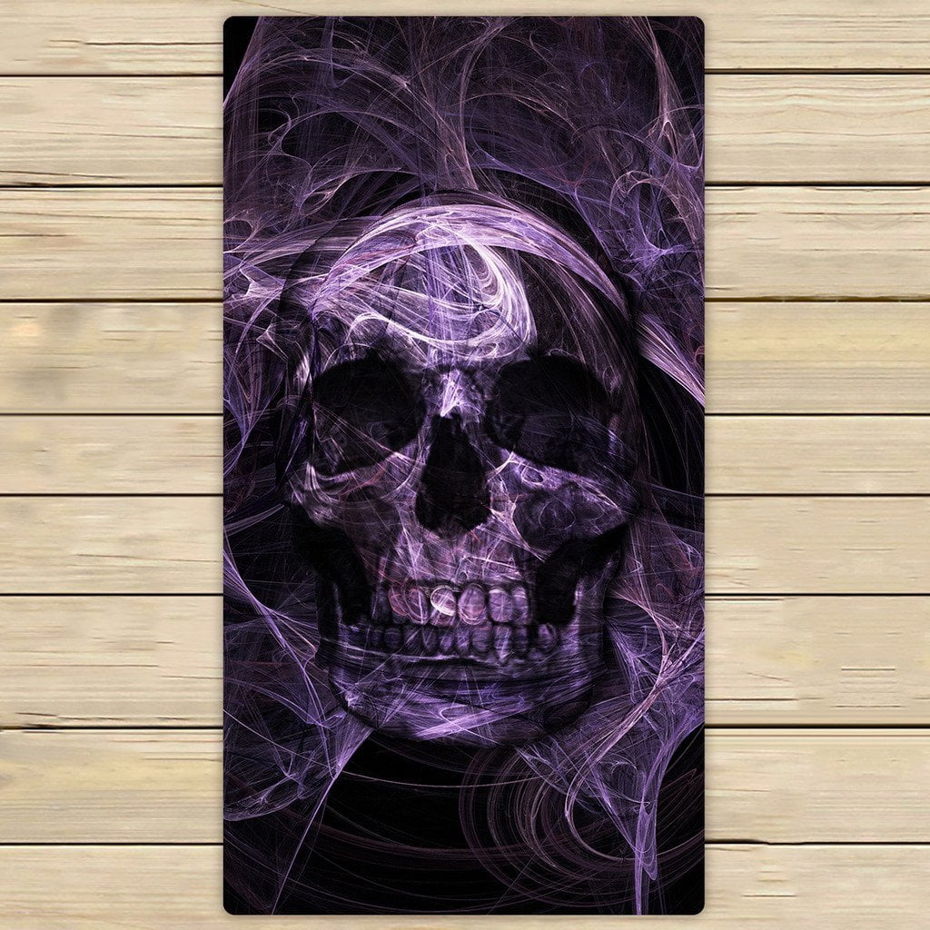 GCKG Purple Fluorescence Skull Beach Towel Shower Towel Wrap For Home and Travel Use Size 30x56 inches