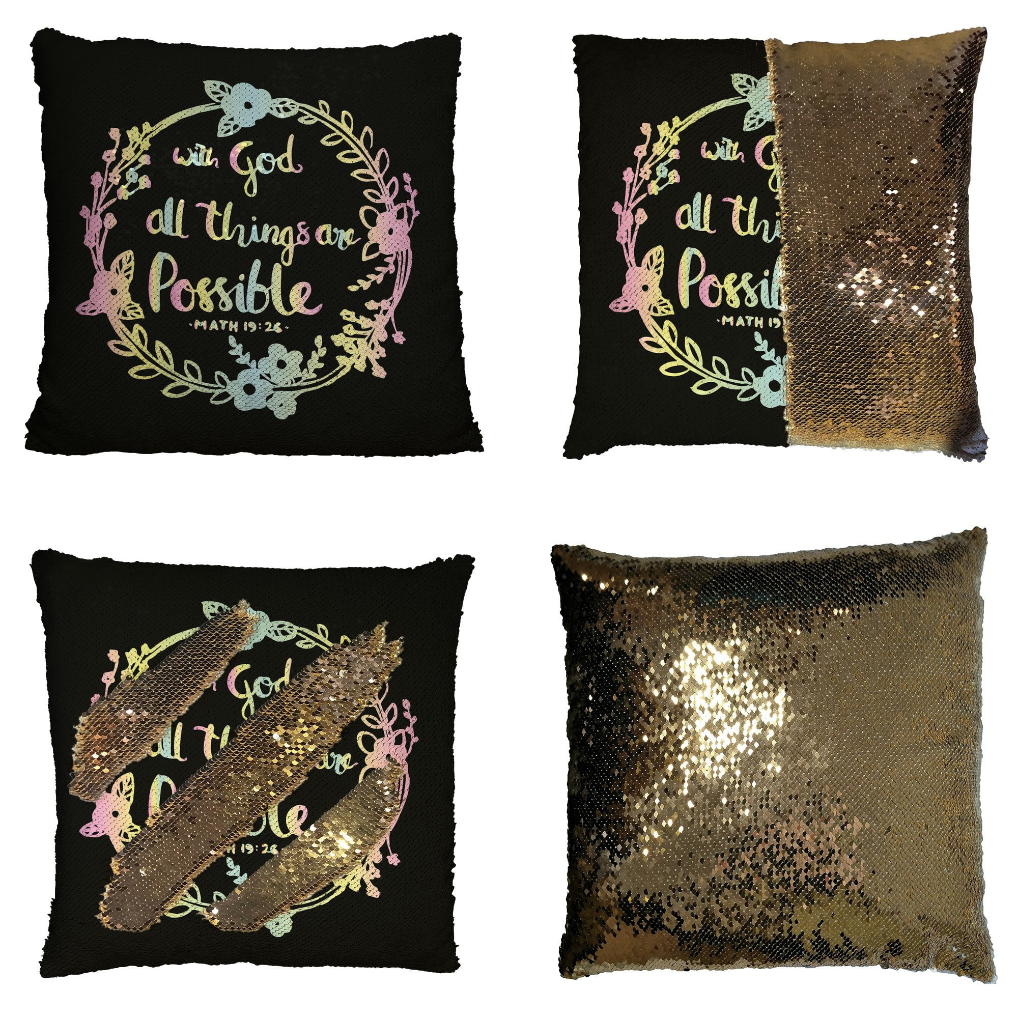 GCKG Quote Pillowcase, Bible Verse Reversible Mermaid Sequin Pillow