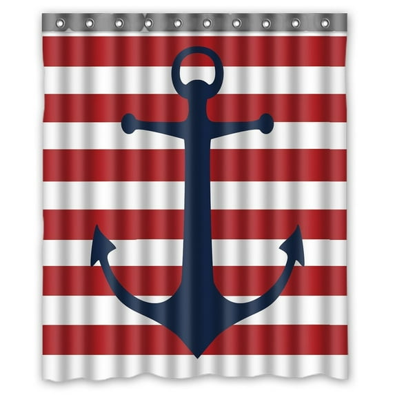 GCKG Red Anchor Bathroom Shower Curtain, Shower Rings Included 100% Polyester Waterproof Shower Curtain 60x72 inches