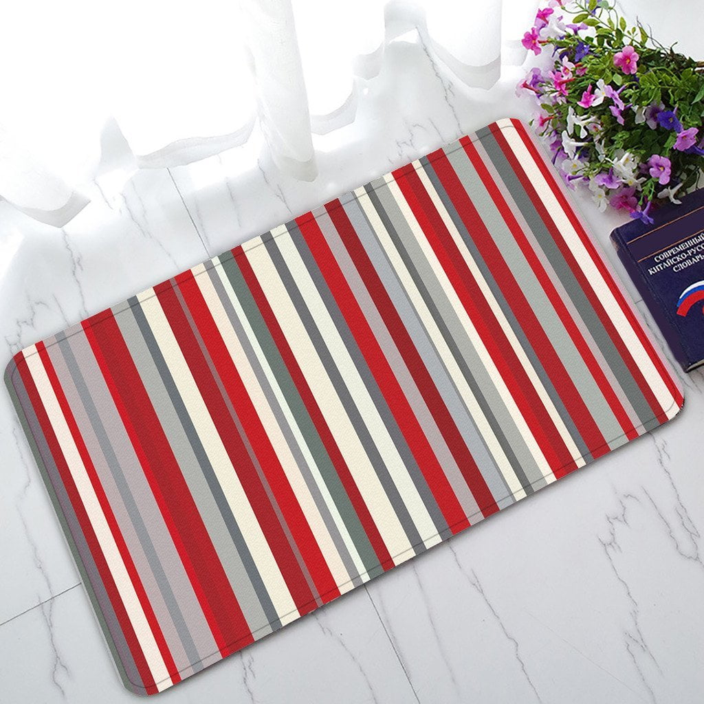 GCKG Red Gray Vertical Stripes NonSlip Doormat Indoor/Outdoor/Bathroom