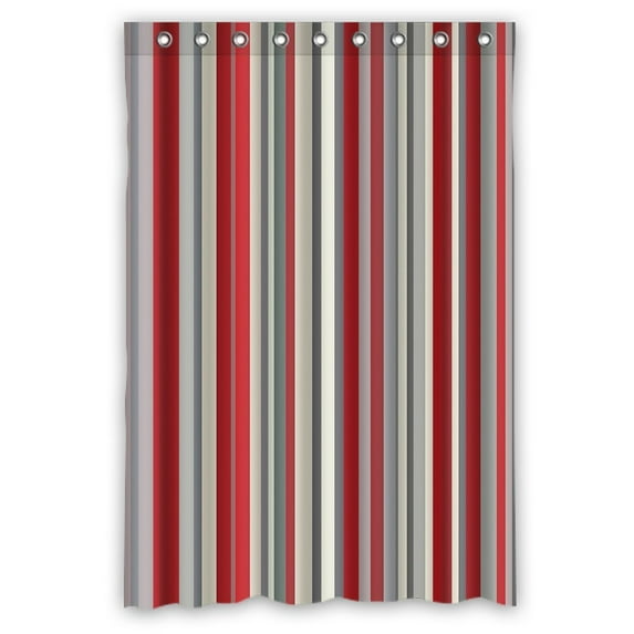 GCKG Red Gray Vertical Stripes Waterproof Polyester Shower Curtain Bathroom Deco 48x72 inches