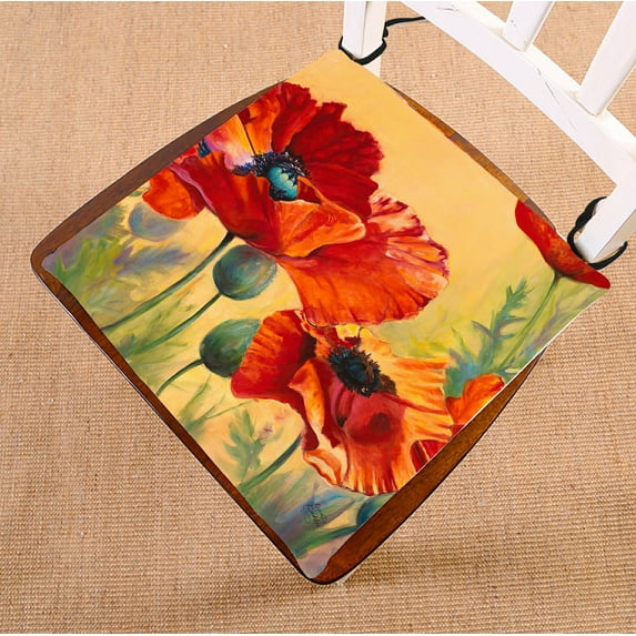 GCKG Red Poppy Passion Chair Pad Seat Cushion Chair Cushion Floor Cushion with Breathable Memory Inner Cushion and Ties Two Sides Printing 20x20 inches