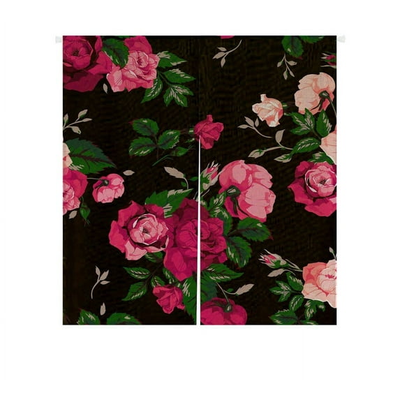 GCKG Red Rose Flower Pink Floral Doorway Curtain Japanese Noren Curtains Door Curtain Entrance Curtain Size 85x90 CM
