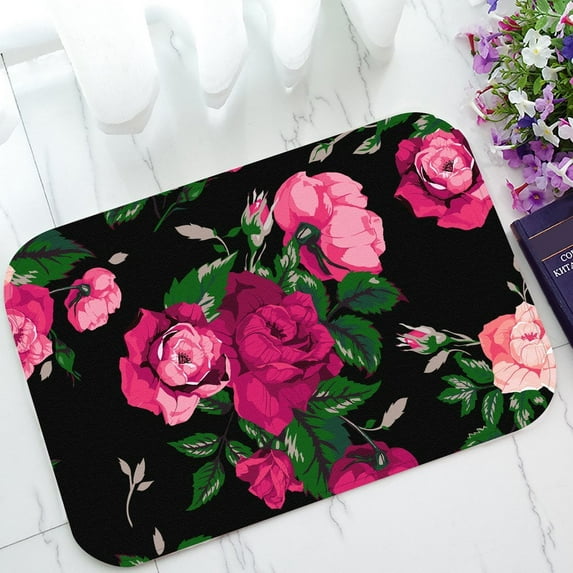 GCKG Red Rose Flower Pink Floral Non-Slip Doormat Indoor/Outdoor/Bathroom Doormat 23.6 x 15.7 Inches