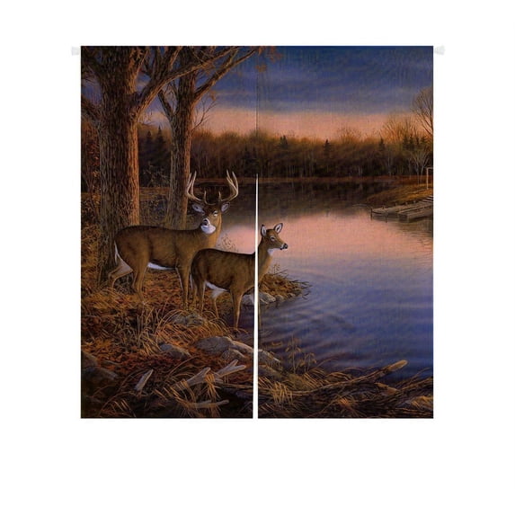 GCKG River Edge Deers Japanese Noren Curtain,River Edge Deers Doorway Curtain Door Curtain Entrance Curtain Cotton Linen Curtain Size 85x90cm