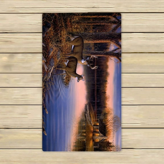GCKG River Edge Deers Towels,River Edge Deers Beach Bath Towels Bathroom Body Shower Towel Bath Wrap For Home,Outdoor and Travel Use Size 16x28 inches