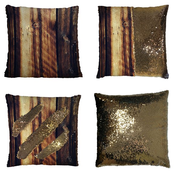 GCKG Rustic Old Barn Wood Art Reversible Mermaid Sequin Pillow Case Home Decor Cushion Cover 18x18 inches