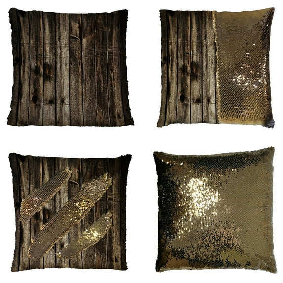 GCKG Rustic Old Barn Wood Reversible Mermaid Sequin Pillow Case Home Decor Cushion Cover 16x16 inches