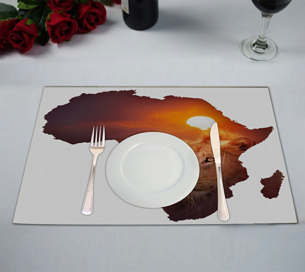GCKG Safari Decor African Art Wildlife Placemat, Continent Lion Sunset