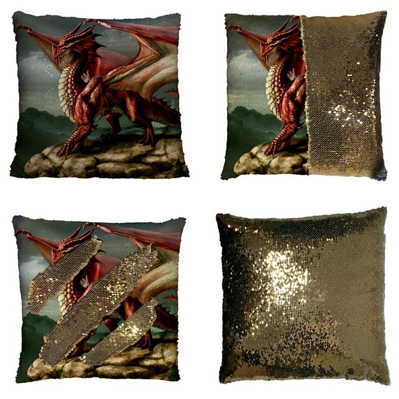 GCKG Sea Dragons And Fire Dragons Art Reversible Mermaid Sequin Pillow Case Home Decor Cushion Cover 18x18 inches