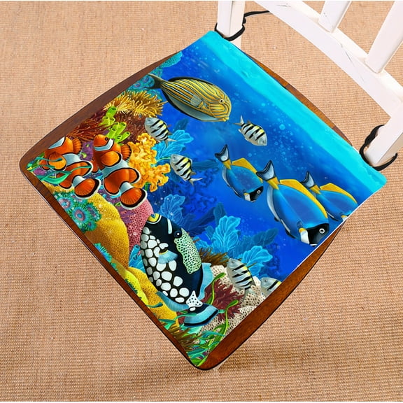 GCKG Sea Seabed Fish Corals Underwater Ocean Tropical Chair Pad Seat Cushion Chair Cushion Floor Cushion with Breathable Memory Inner Cushion and Ties Two Sides Printing 16x16 inches