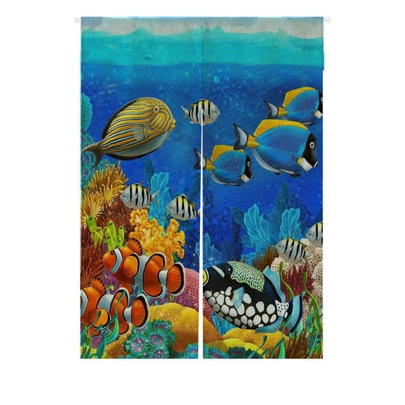 GCKG Sea Seabed Fish Corals Underwater Ocean Tropical Fish Doorway Curtain Japanese Noren Curtains Door Curtain Entrance Curtain Size 85x120 CM