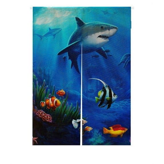 GCKG Sea Shark Fish Corals Underwater Ocean Doorway Curtain Japanese Noren Curtains Door Curtain Entrance Curtain Size 85x120cm