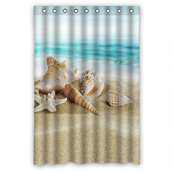 GCKG Seashell Starfish Soft Sand Blue Sea Waterproof Polyester Shower Curtain and Hooks Size 48x72 inches