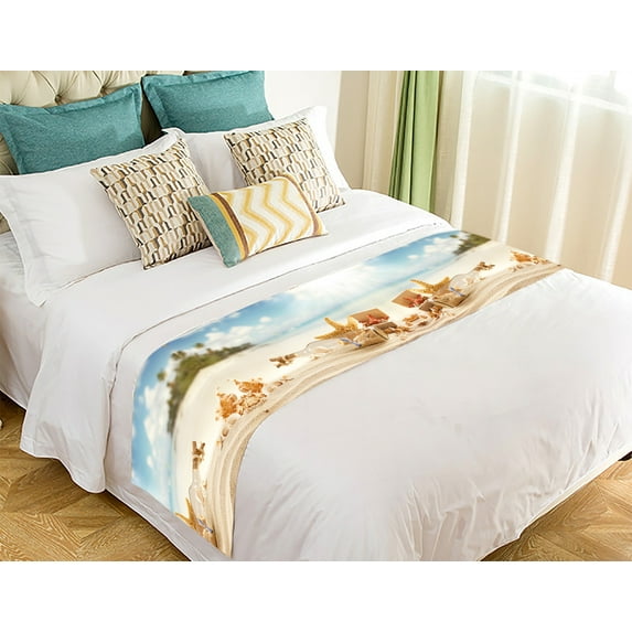 GCKG Starfish Bed Runner,Sky Cloud Beach Starfish Shell Bed Runner Bedding Scarf Bed Decoration 20x95 inch
