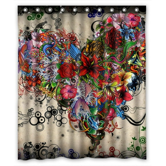 GCKG Stars Flowers Heart Emotions Bathroom Shower Curtain, Shower Rings Included 100% Polyester Waterproof Shower Curtain 60x72 Inches