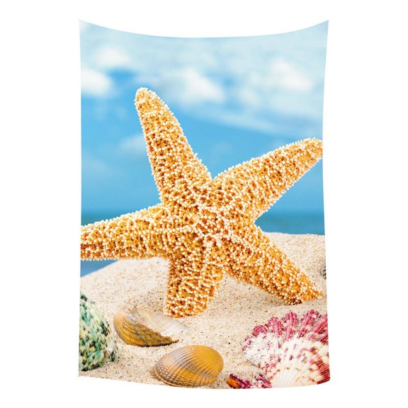 GCKG Summer Beach Seashell Starfish Sand Sky Bedroom Living Room Art Wall Hanging Tapestry Size 40x60 inches