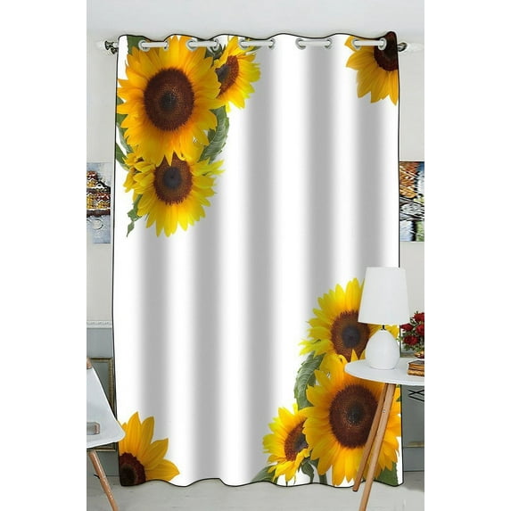 GCKG Sunflowers Window Curtain Kitchen Curtain Size 52(W) x 84 inches (One Piece)