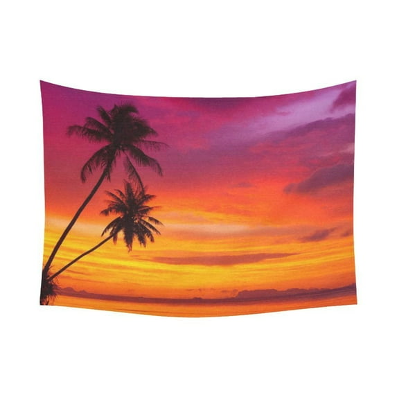 GCKG Sunset Ocean Tropical Palm Tree Tapestry Wall Hanging Seascape Beach Wall Decor Art for Living Room Bedroom Dorm Cotton Linen Decoration 80 x 60 Inches
