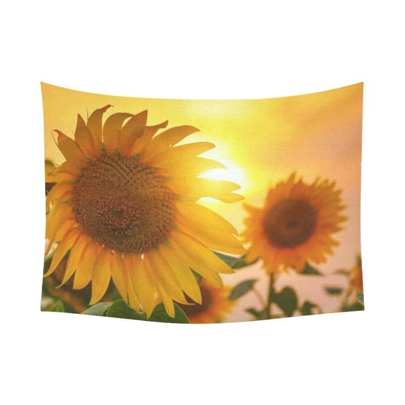 GCKG Sunset Yellow Blooming Sunflower Tapestry Wall Hanging Beautiful Plant Landscape Wall Decor Art for Living Room Bedroom Dorm Cotton Linen Decoration 80 x 60 Inches