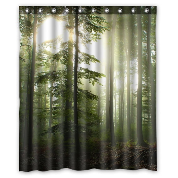 GCKG Sunshine Forest Waterproof Polyester Shower Curtain and Hooks Size 60x72 inches