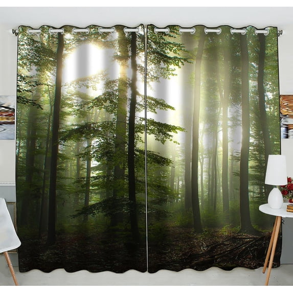 GCKG Sunshine Forest Window Curtain Kitchen Curtain Window Drapes Panel for Living Room Bedroom Size 52(W) x 84(H) inches (Two Piece)