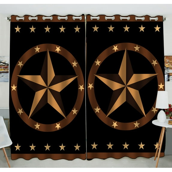GCKG Texas Star Window Curtain,Texas Star Grommet Blackout Curtain Room Darkening Curtains For Bedroom And Kitchen Size 52(W) x 84(H) inches (Two Piece)