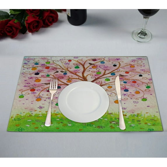 GCKG Tree of Life Placemat, Happy Easter Tree with Eggs and Birds Placemat 12x18 Inch,Set of 2