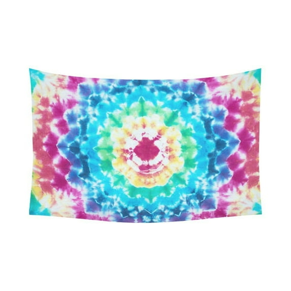 GCKG Trippy Psychedelic Colorful Tie Dye Mandala Tapestry Horizontal Wall Hanging Hippie Tie Dyed Flower Wall Decor Art for Living Room Bedroom Dorm Cotton Linen Decoration 90 x 60 Inches