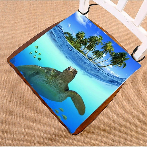GCKG Underwater Sea Turtle Chair Pad Seat Cushion Chair Cushion Floor Cushion with Breathable Memory Inner Cushion and Ties Two Sides Printing 16x16inch