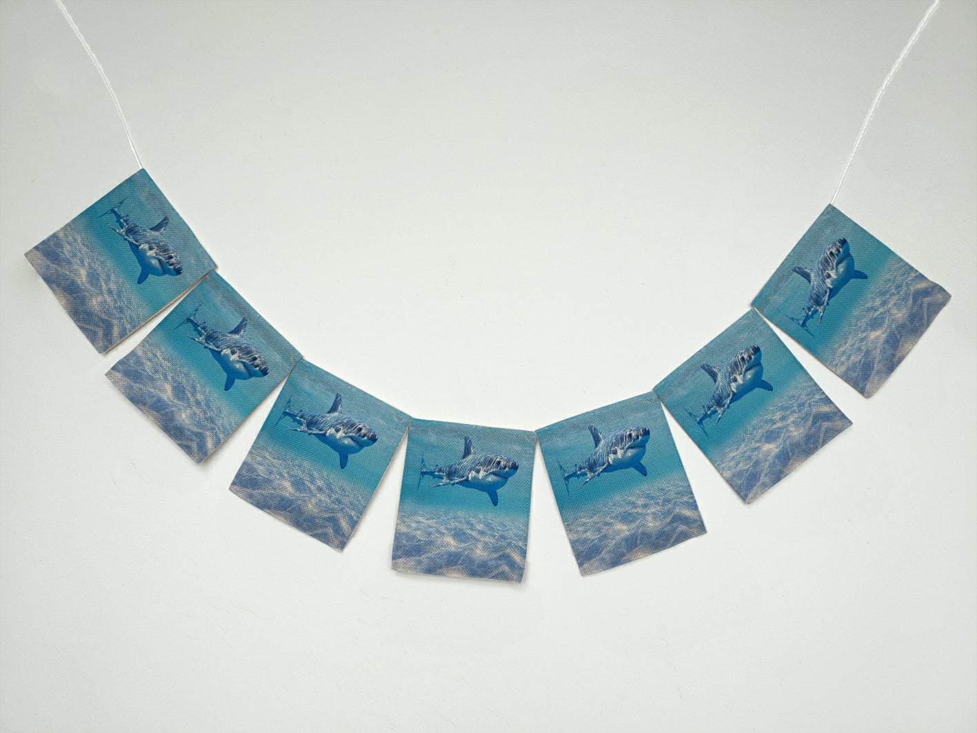 GCKG Underwater World Great White Shark in the Ocean Banner Bunting Garland Flag Sign for Home Family Party Decoration