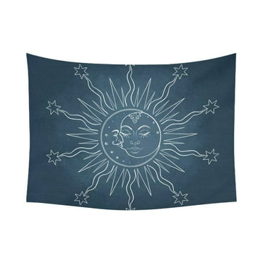 GCKG Vintage Horoscopes Sun Moon Stars Tapestry Wall Hanging Hippie Boho Style Wall Decor Art for Living Room Bedroom Dorm Cotton Linen Decoration 80 x 60 Inches