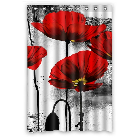GCKG Vintage Red Poppy Flower Bathroom Shower Curtain, Shower Rings Included 100% Polyester Waterproof Shower Curtain 48x72 Inches