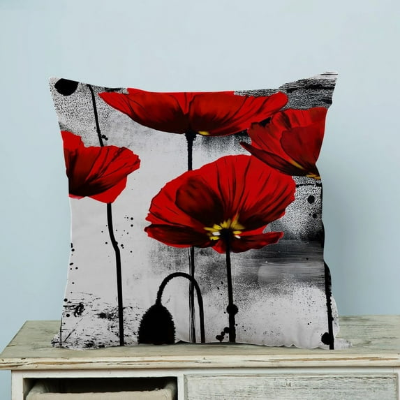 GCKG Vintage Red Poppy Flower Pillow Case Pillow Cover Pillow Protector Two Sides 20 x 20 Inches