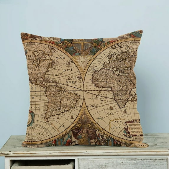 GCKG Vintage Retro World Map Pillow Case Pillow Cover Pillow Protector Two Sides 20 x 20 Inches