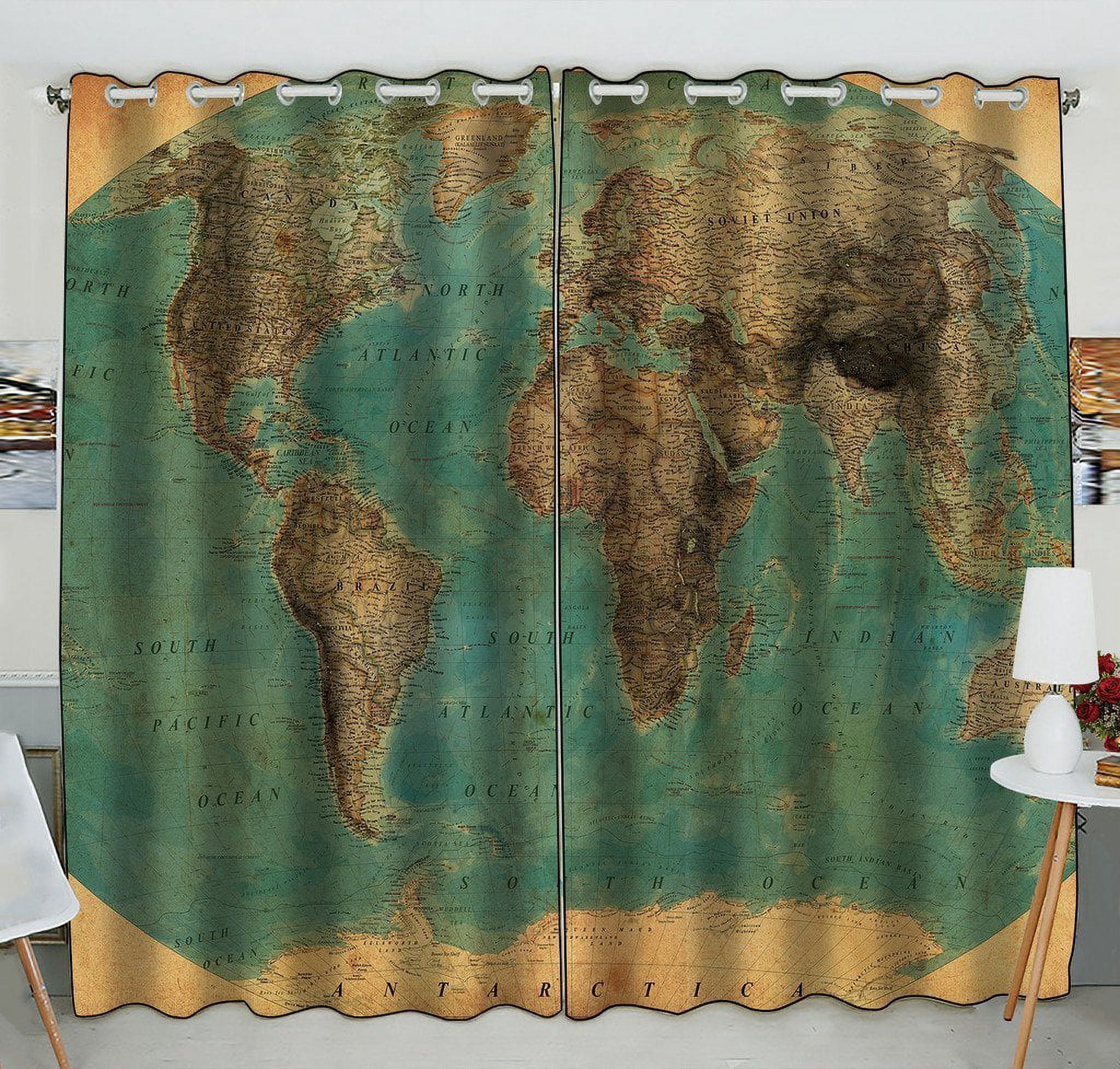 GCKG Vintage Style World Map Pattern Blackout Curtains Window treatment ...