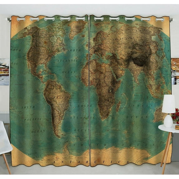 GCKG Vintage Style World Map Pattern Blackout Curtains Window treatment Panel Drapes 52(W) x 84(H) inches (Two Piece)