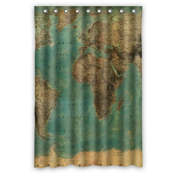 GCKG Vintage World Map Pattern Bathroom Shower Curtain, Shower Rings Included 100% Polyester Waterproof Shower Curtain 48x72 Inches
