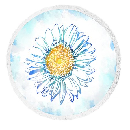 GCKG Watercolor Beach Towel, Daisy Flower Floral Blue Beach Towel Beach Blanket with Tassels Beach Throw Towel Yoga Mat Picnic Blanket
