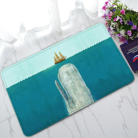 GCKG Whale Blue Sea Sailing Ship Non-Slip Doormat Indoor/Outdoor/Bathroom Doormat 30 x 18 Inches