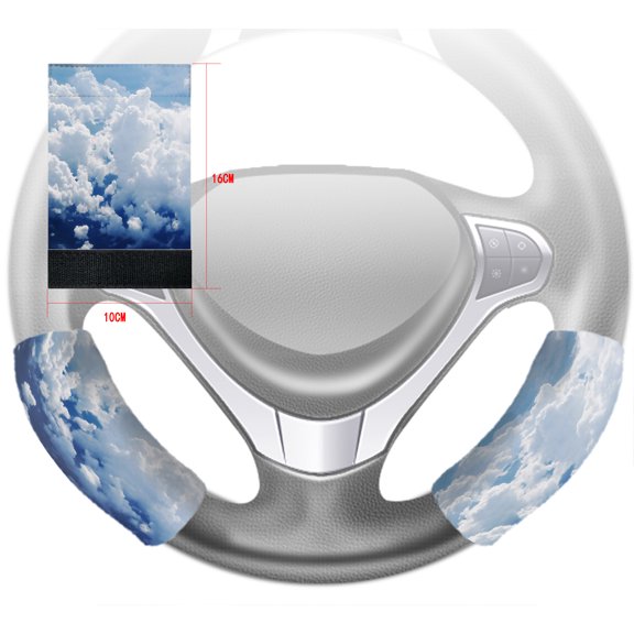 GCKG White Cloud Steering Wheel Cover Anti-slip Wheel Sleeve Protector Hook and Loop Covers Size 10x16cm Set of 2